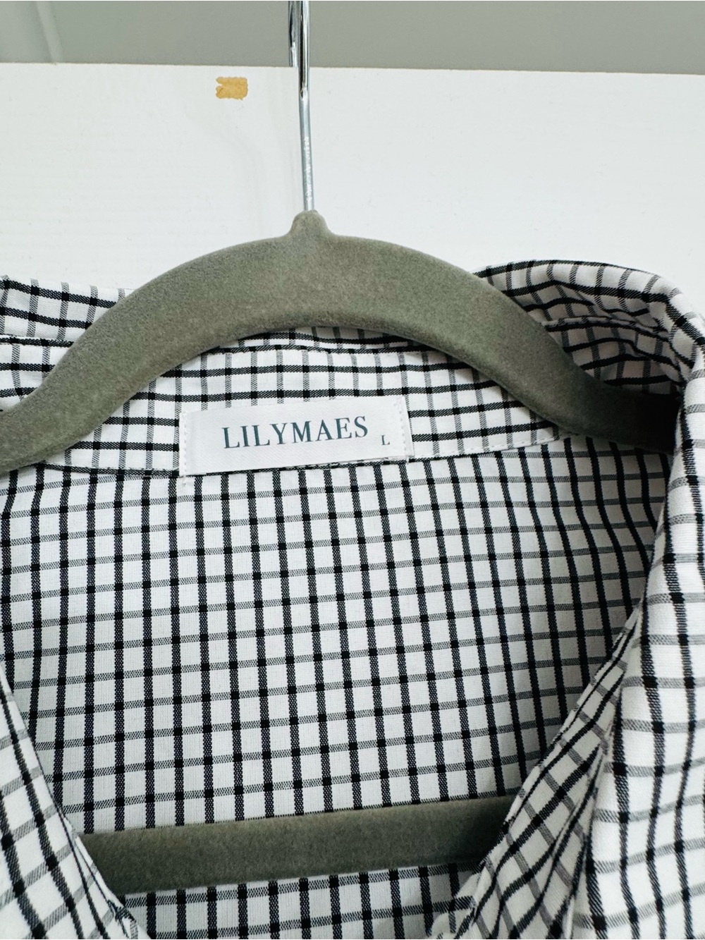 Gingham Button-Front Long Sleeve Ruffle Shirt Dress in Black and White - Picture 3 of 3